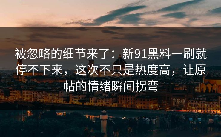被忽略的细节来了：新91黑料一刷就停不下来，这次不只是热度高，让原帖的情绪瞬间拐弯