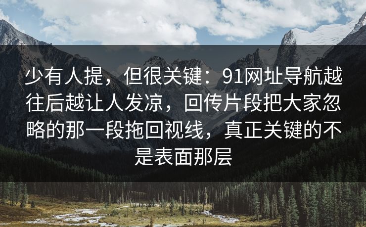 少有人提，但很关键：91网址导航越往后越让人发凉，回传片段把大家忽略的那一段拖回视线，真正关键的不是表面那层